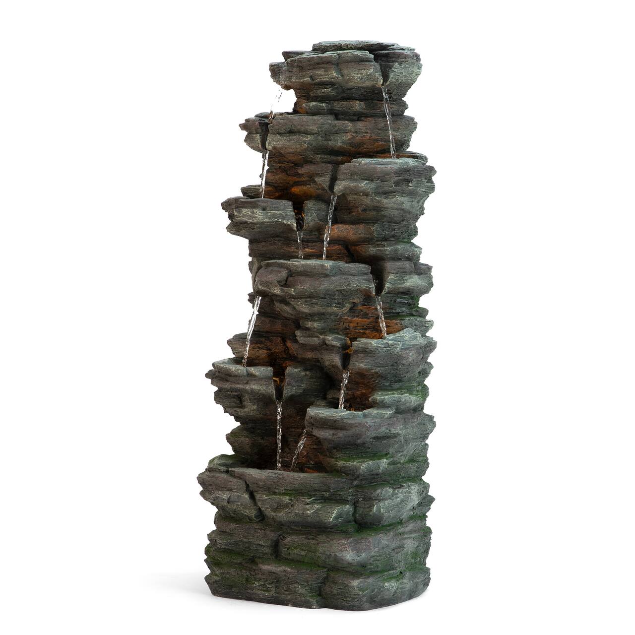 Glitzhome® 39.25" LED 9-Tier Cascading Rock Polyresin Outdoor Fountain
